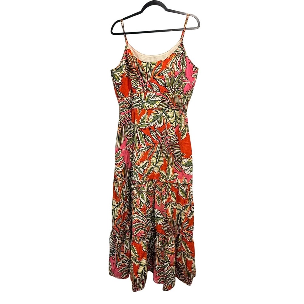 C&C California Womens XL Linen Blend Tropical Print Midi Sundress Spaghetti Stra